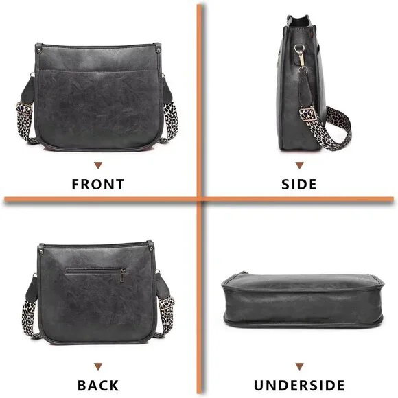 Women’s Grey Leather Purse Zipped Pockets Crossbody Bag and Shoulder Bag - Picture 6 of 6